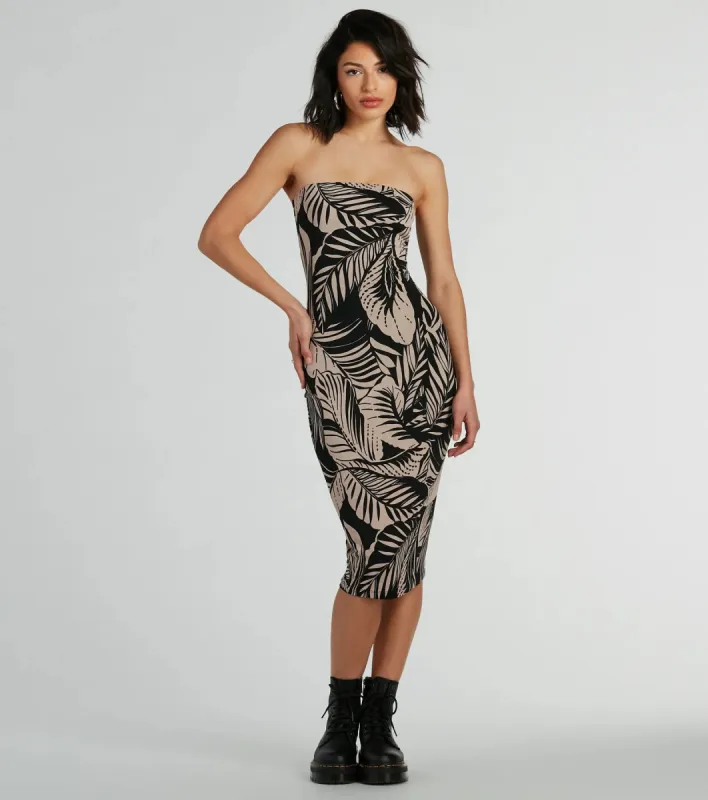 Dreamy Escape Strapless Tropical Midi Dress sold by Windsor