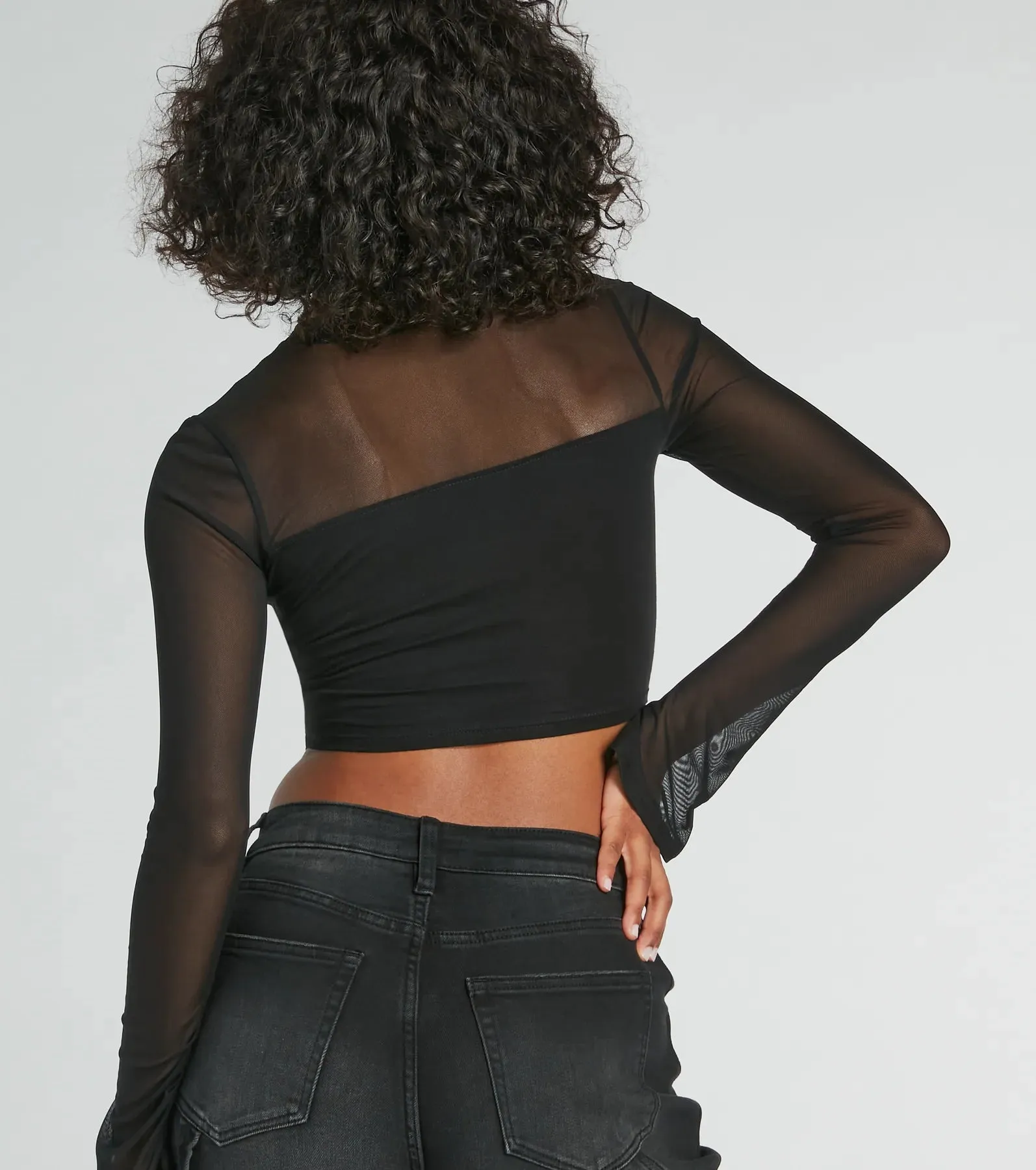 Vintage Lace-Up Mesh Graphic Crop Top sold by Windsor product image thumbnail 3