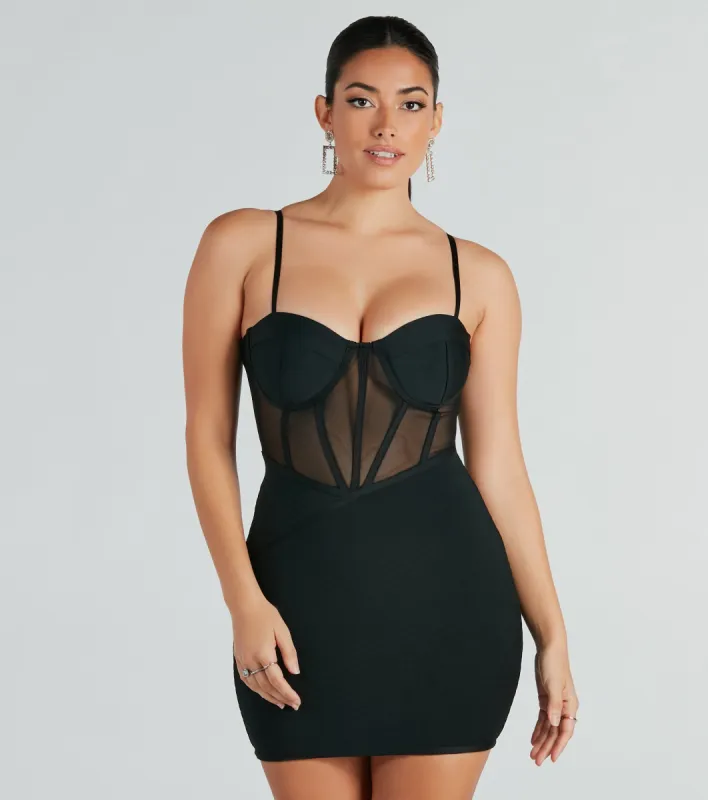 All The Allure Sheer Corset Mini Bandage Dress sold by Windsor
