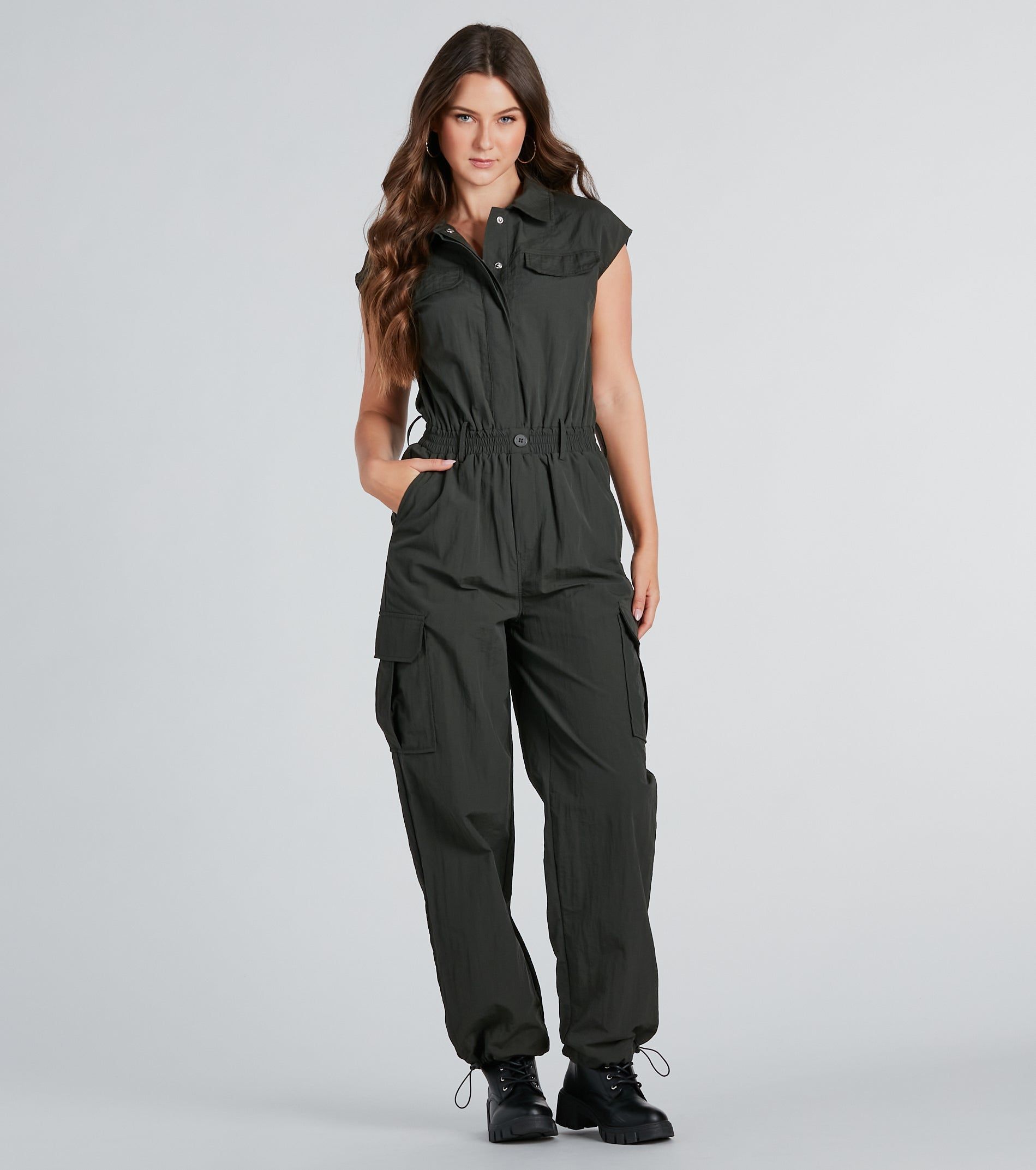 CLEARANCE - Street Style Sleeveless Cargo Jumpsuit sold by Windsor