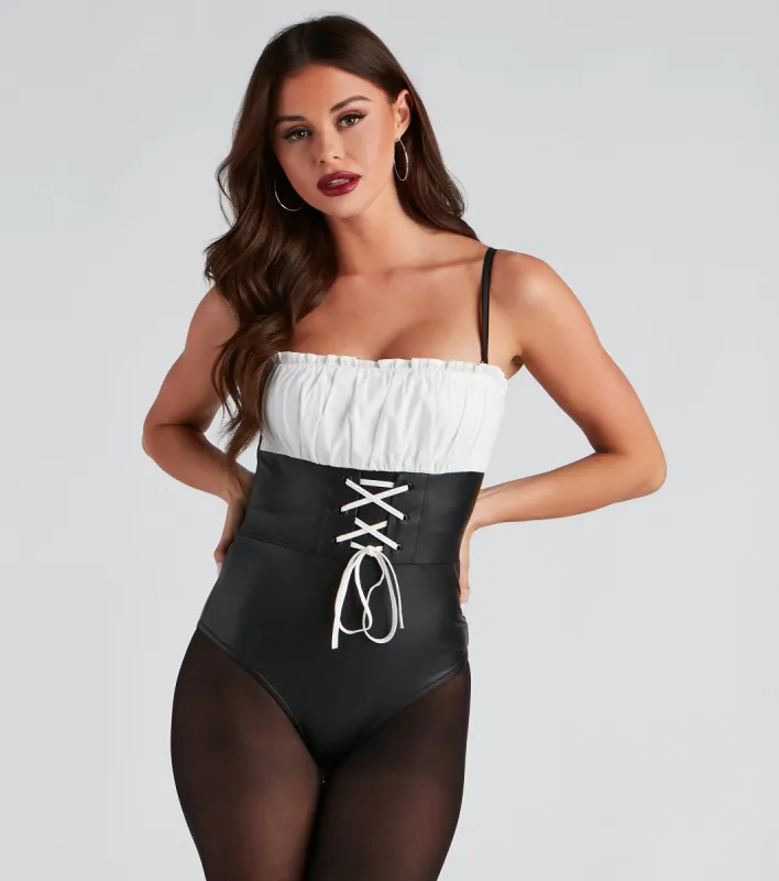 Lil' Red Lace-Up Corset Bodysuit sold by Windsor