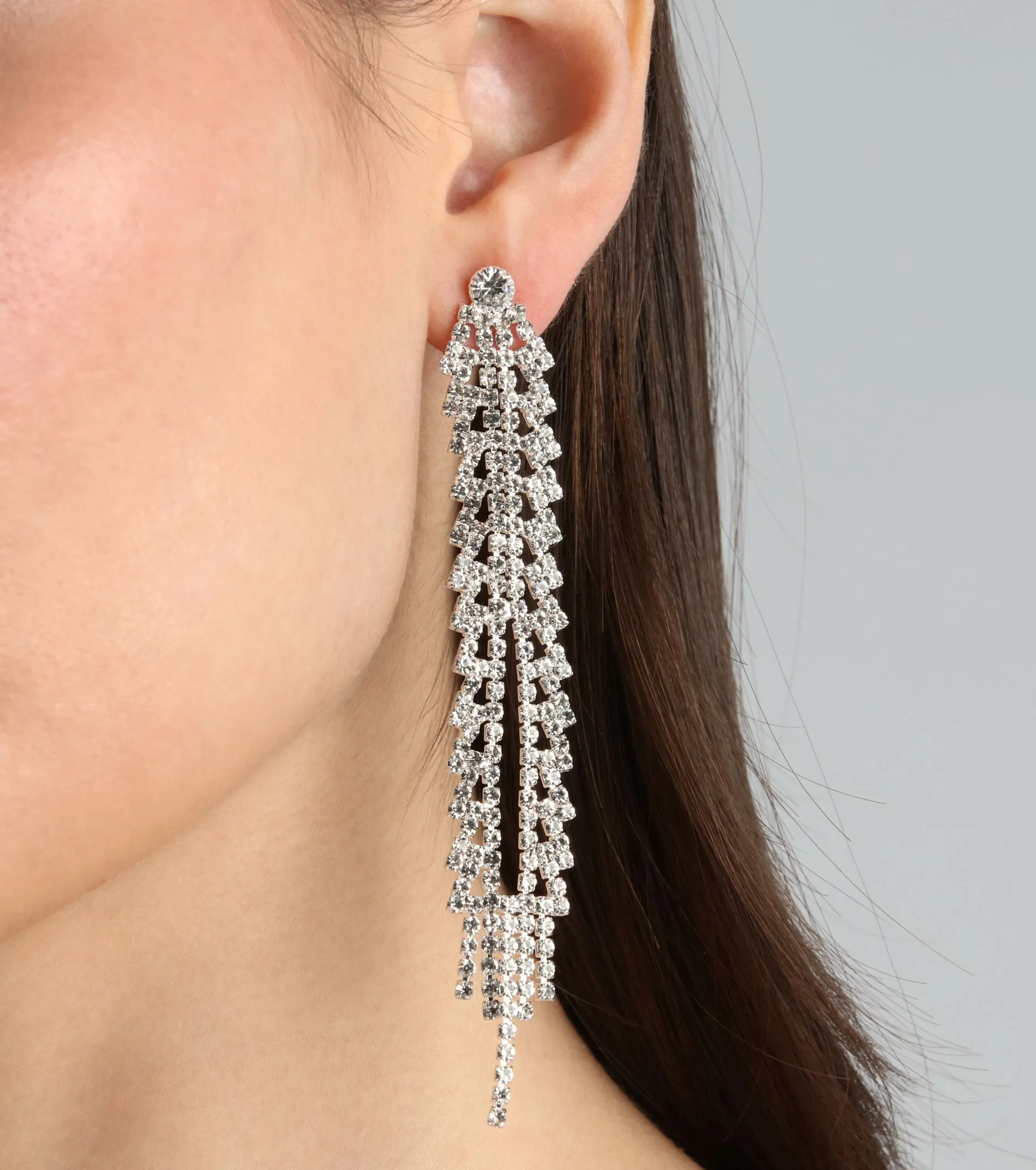 Luxe Statement Rhinestone Fringe Earrings sold by Windsor product image thumbnail 2