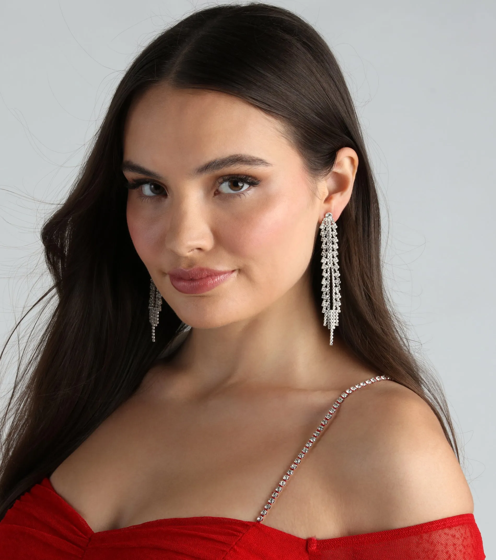 Luxe Statement Rhinestone Fringe Earrings sold by Windsor