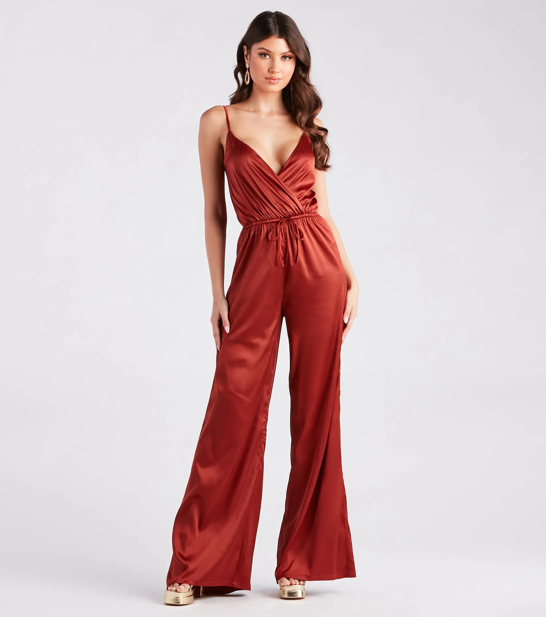 Looking Luxe Satin Wide-Leg Jumpsuit sold by Windsor