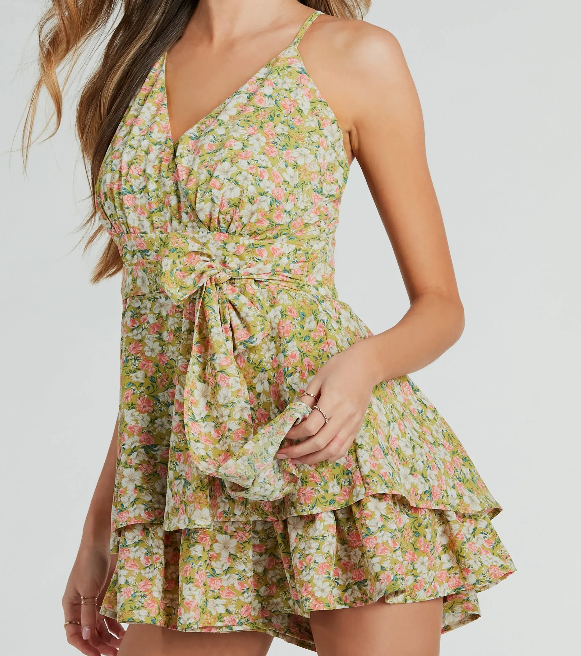 In My Element V-Neck Bow Ruffled Floral Romper sold by Windsor product image thumbnail 4