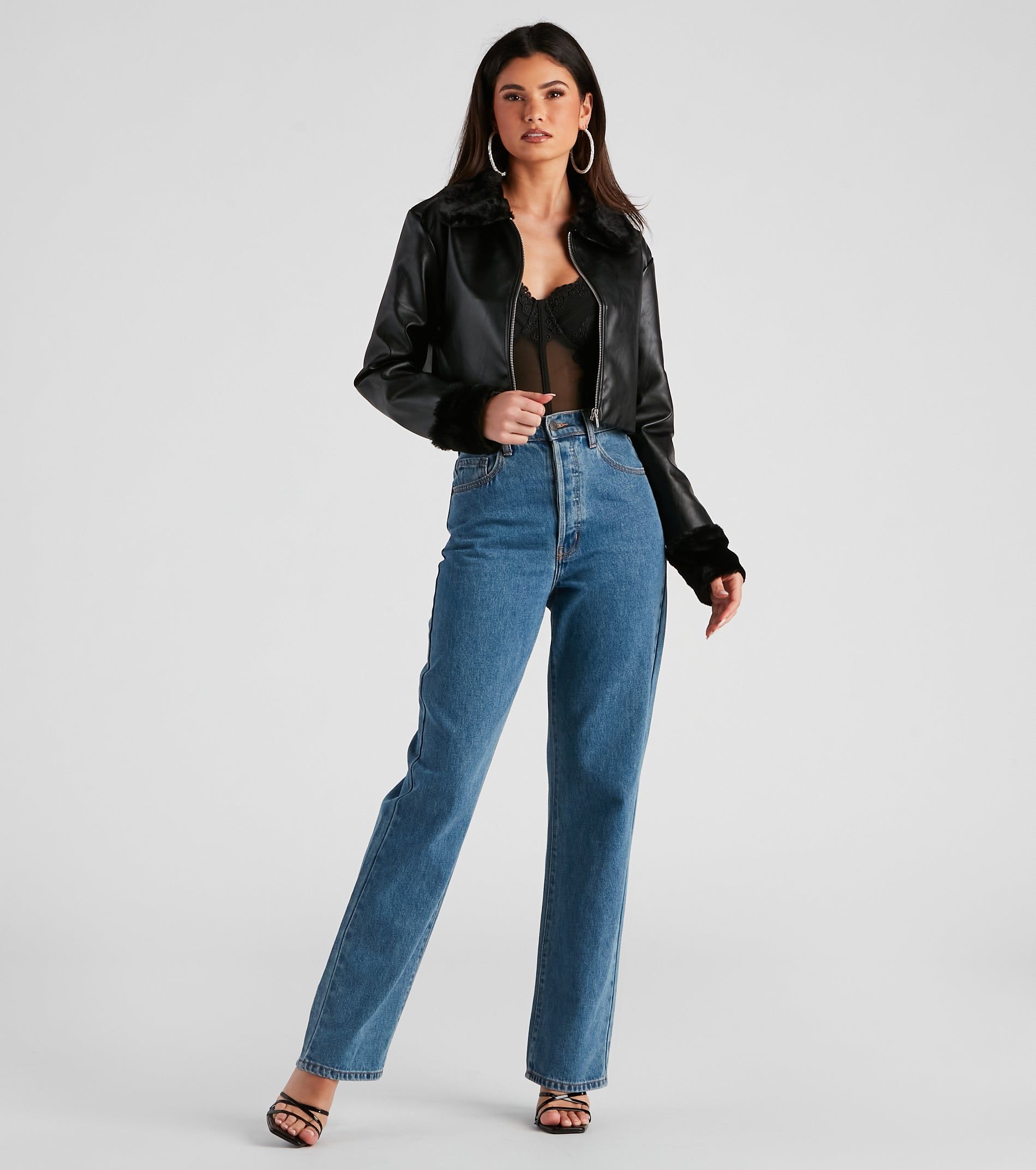 Downtown Style Faux Fur Moto Jacket sold by Windsor product image thumbnail 3