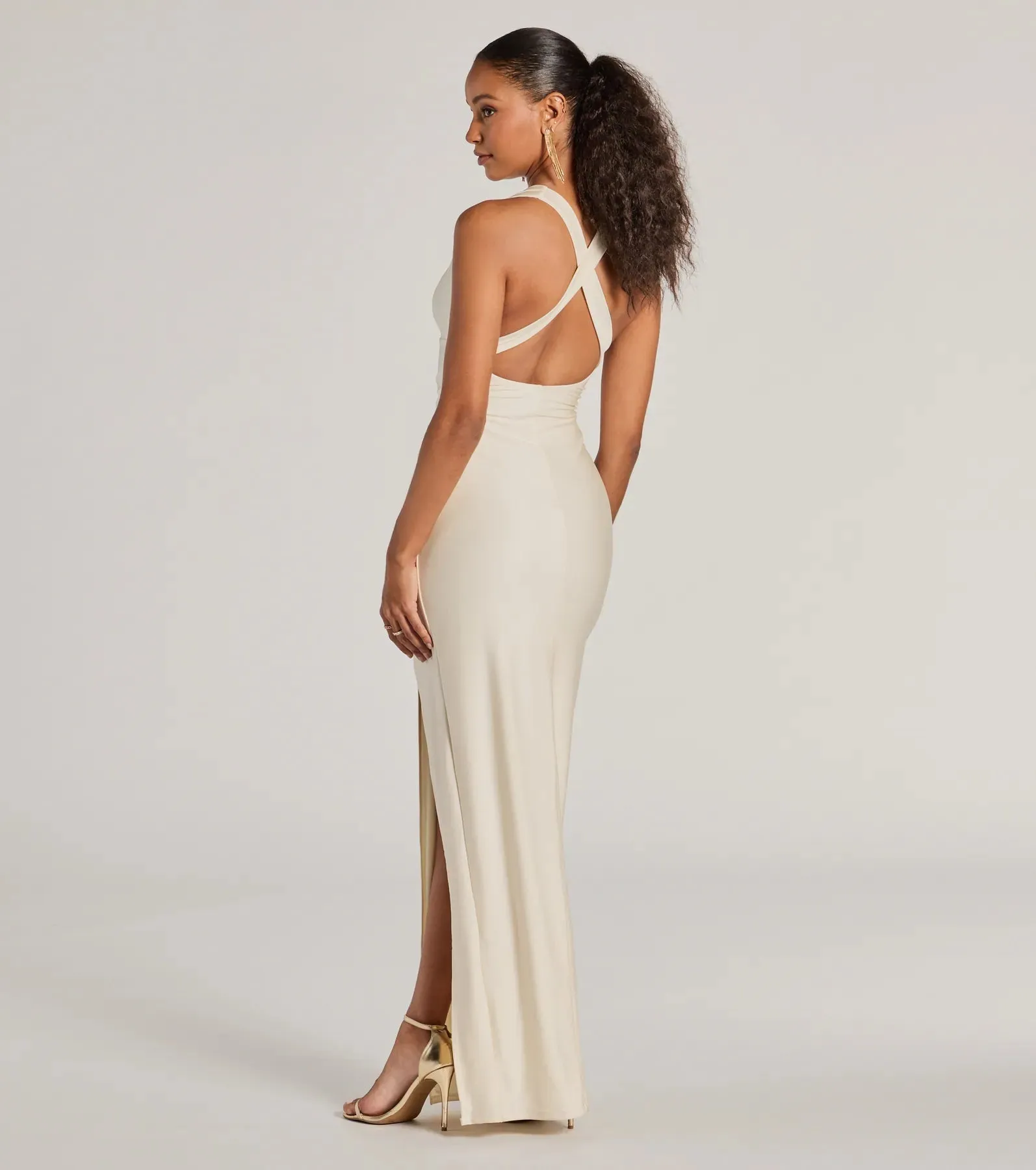 Jenn V-Neck Strappy Back Slit Long Formal Dress sold by Windsor product image thumbnail 2