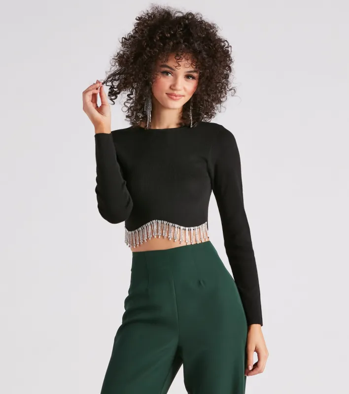 CLEARANCE - Bejeweled Me Rhinestone Fringe Top sold by Windsor