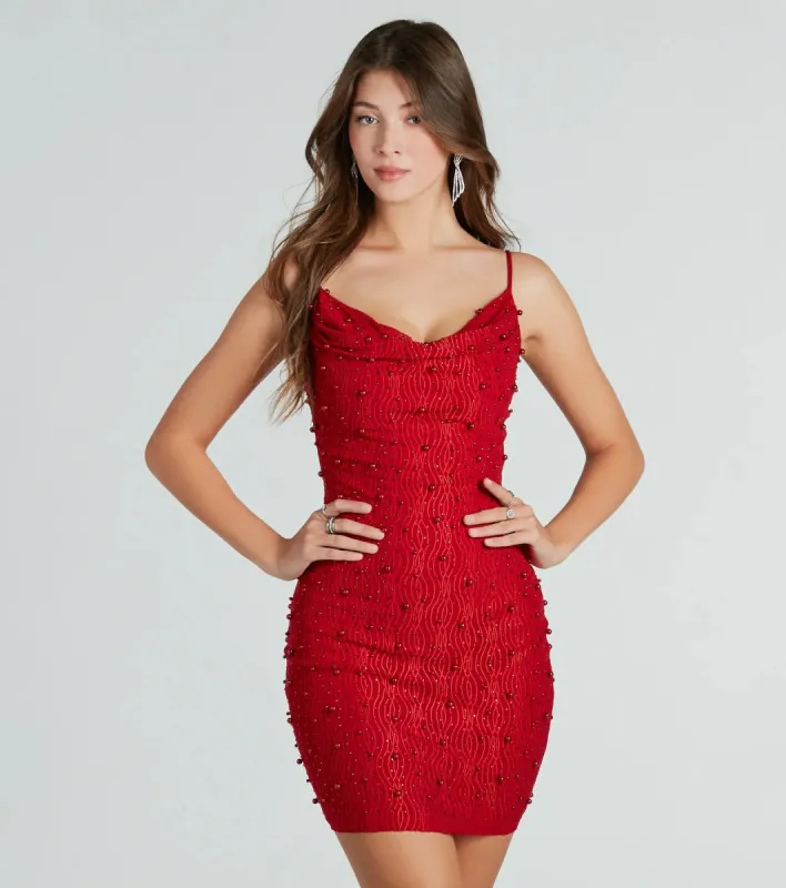Sensuous Sultry Faux Pearl Rhinestone Mini Dress sold by Windsor
