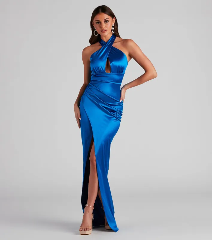 Kaylee Halter Satin Formal Dress sold by Windsor