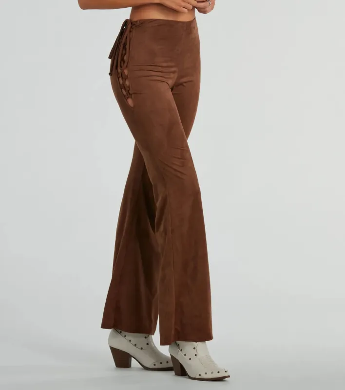 All Laced-Up Flare Faux Suede Pants sold by Windsor