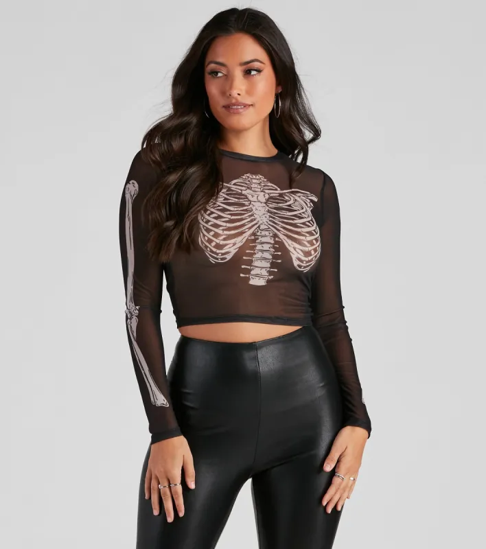 Sultry Skeleton Mesh Crop Top sold by Windsor
