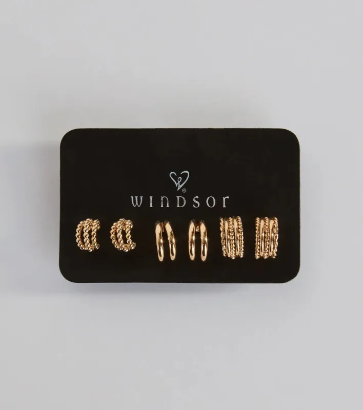 Glam Attitude Three-Pack Hoop Earrings Set sold by Windsor