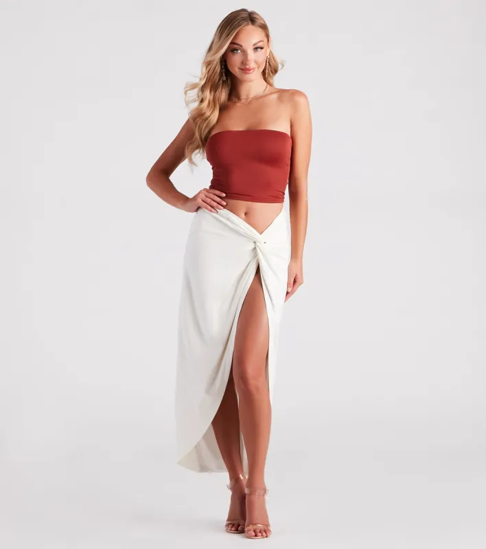 Summer Nights Linen High Slit Midi Skirt sold by Windsor