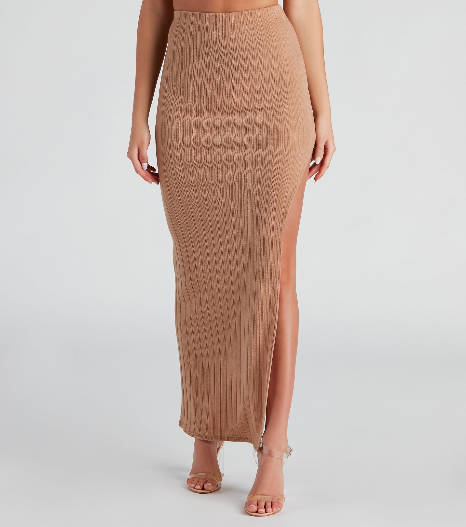 Knit Alone Slit Maxi Skirt sold by Windsor