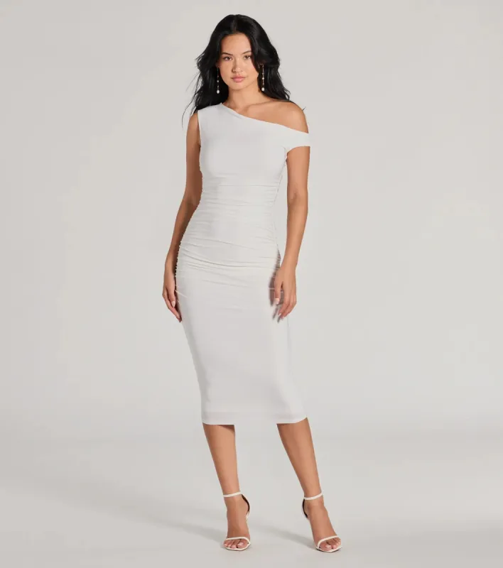 Easily Sultry Off-Shoulder Ruched Midi Dress sold by Windsor