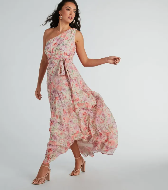 Floral Perfection One-Shoulder Chiffon Maxi Dress sold by Windsor