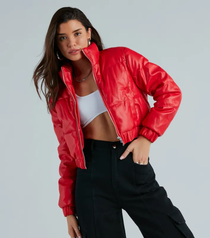 Always Slick Faux Leather Puffer Jacket sold by Windsor