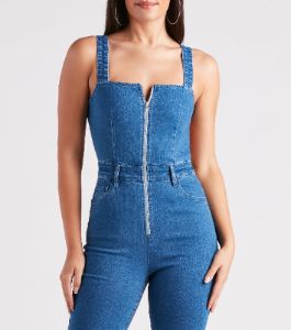 Made You Look Open Back Denim Jumpsuit sold by Windsor