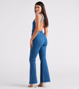Made You Look Open Back Denim Jumpsuit sold by Windsor