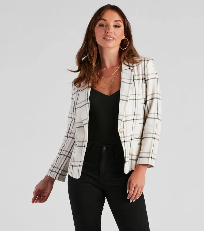 Plaid Haven Casual Woven Blazer sold by Windsor