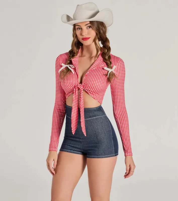 Rodeo Cowgirl Gingham Tie-Front Romper sold by Windsor