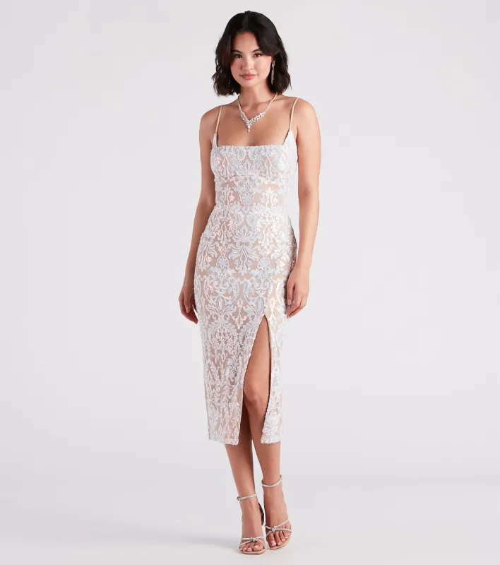 CLEARANCE - Roxanne Formal Sequin Lace-Up Midi Dress sold by Windsor
