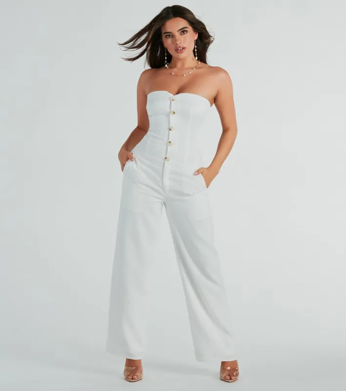 Weekend Attitude Strapless Woven Wide-Leg Jumpsuit sold by Windsor