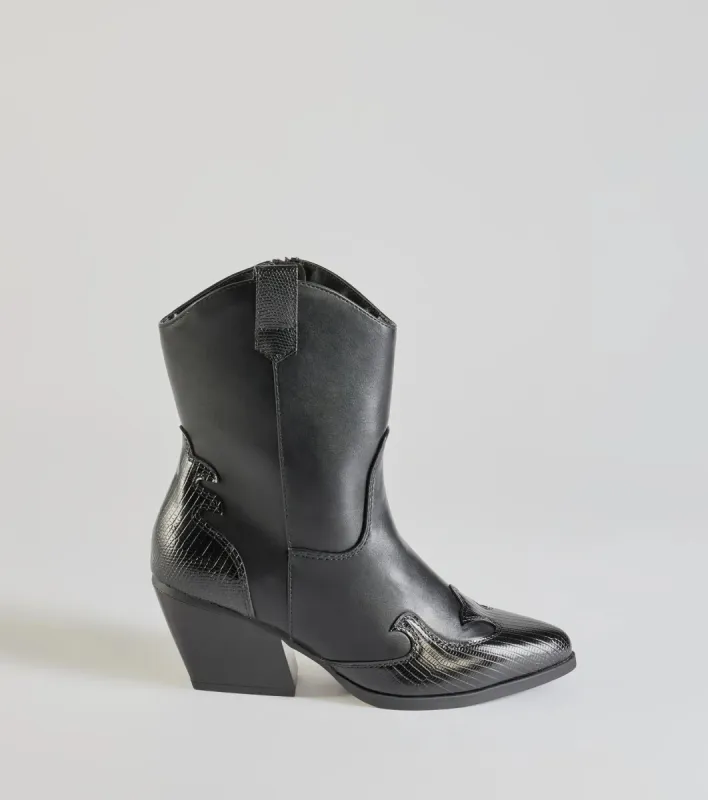 Edgy-Chic Faux Leather Western Booties sold by Windsor