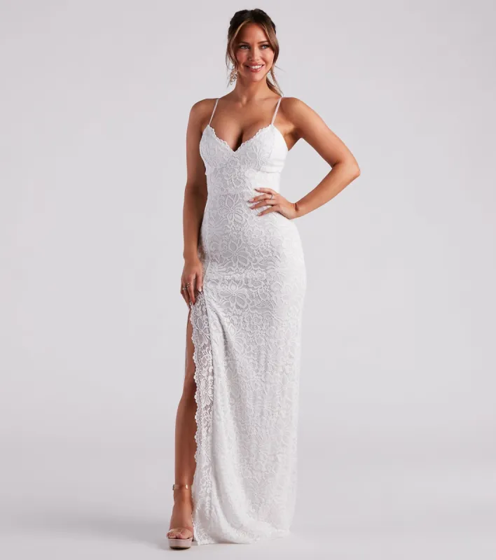 PLACEHOLDER - Jessica Formal Lace Slit Long Dress sold by Windsor