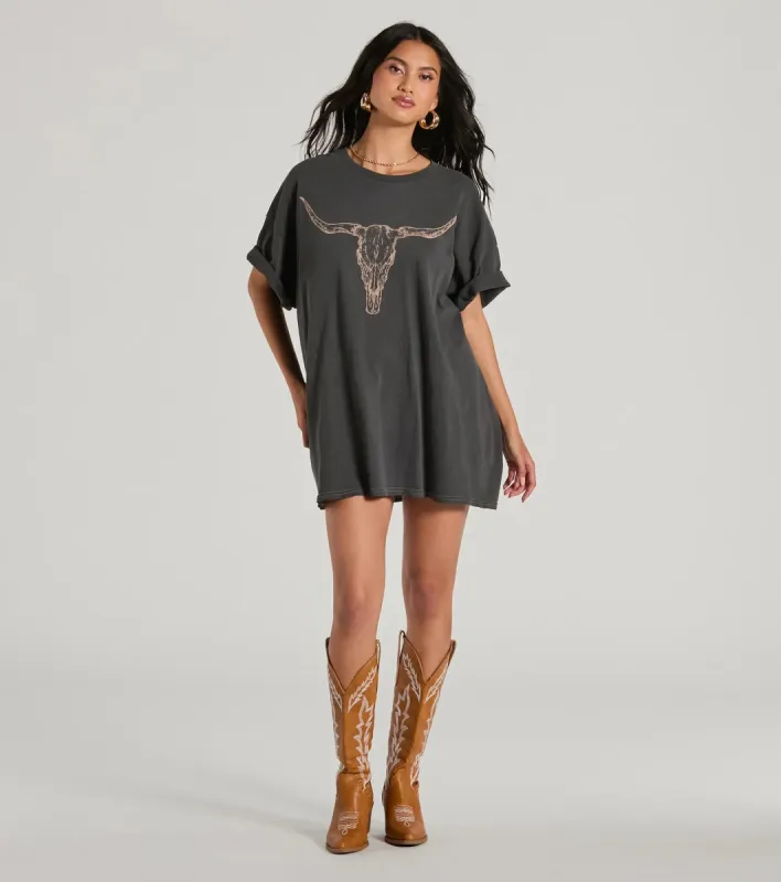 Giddy Up Cowgirl Longhorn Oversized Graphic Tee sold by Windsor