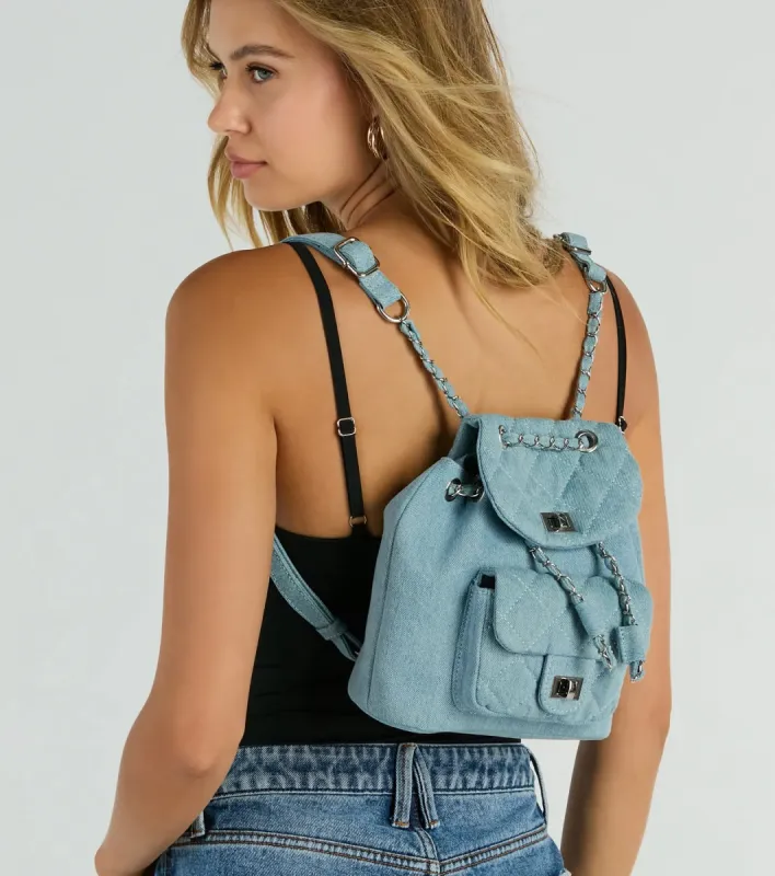 Main One Quilted Denim Mini Backpack sold by Windsor