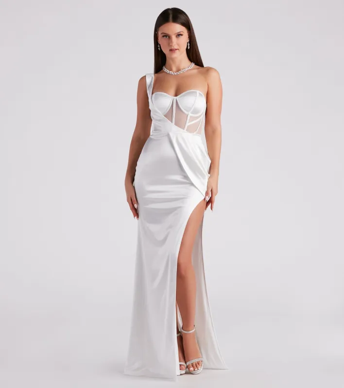 PLACEHOLDER - Lo Formal One-Shoulder Satin Corset Dress sold by Windsor