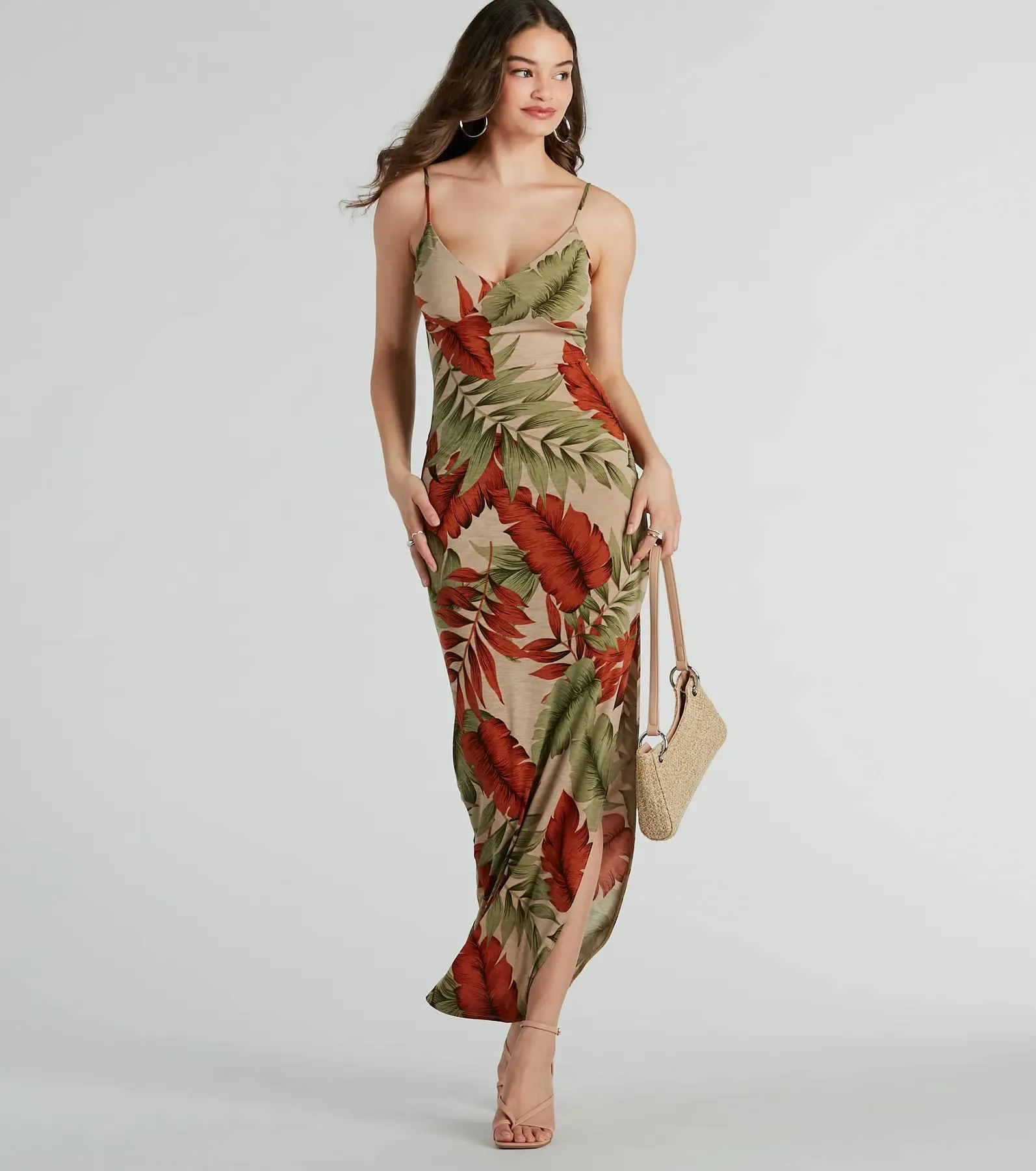 Vacay Vibes High Slit Tropical Knit Maxi Dress sold by Windsor