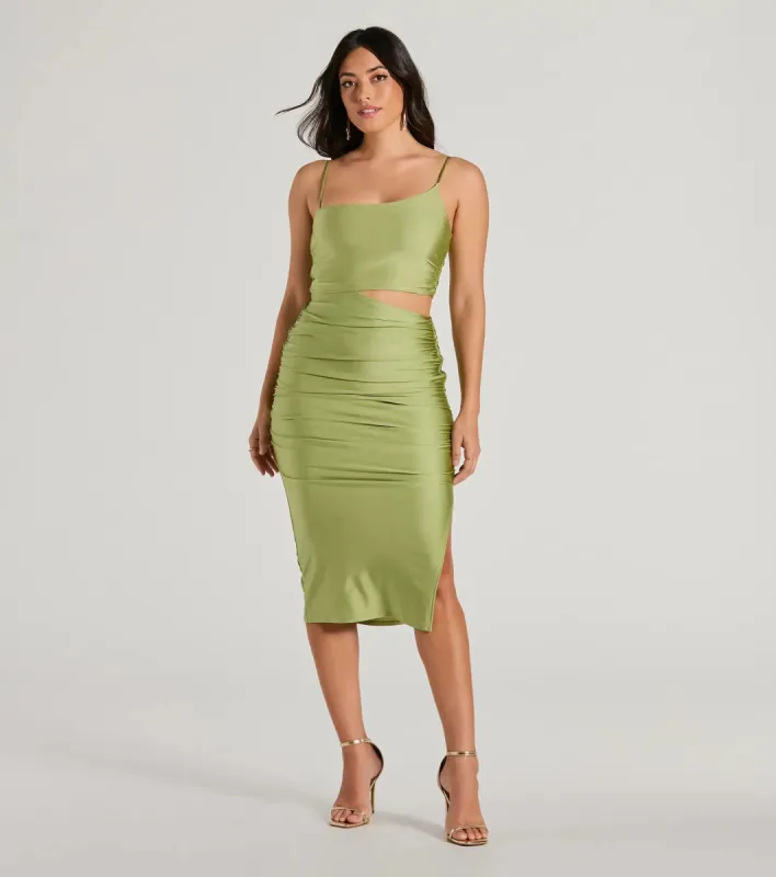 Just My Type Cutout Bodycon Satin Midi Dress sold by Windsor