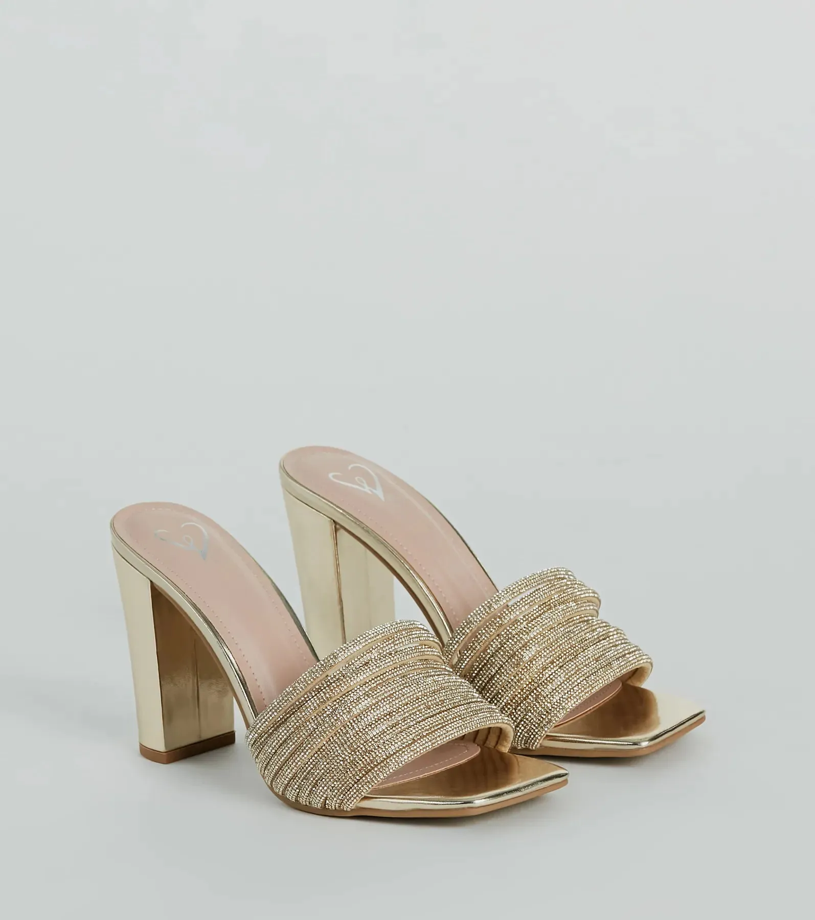 Glam Radiance Rhinestone Strap Metallic Mules sold by Windsor