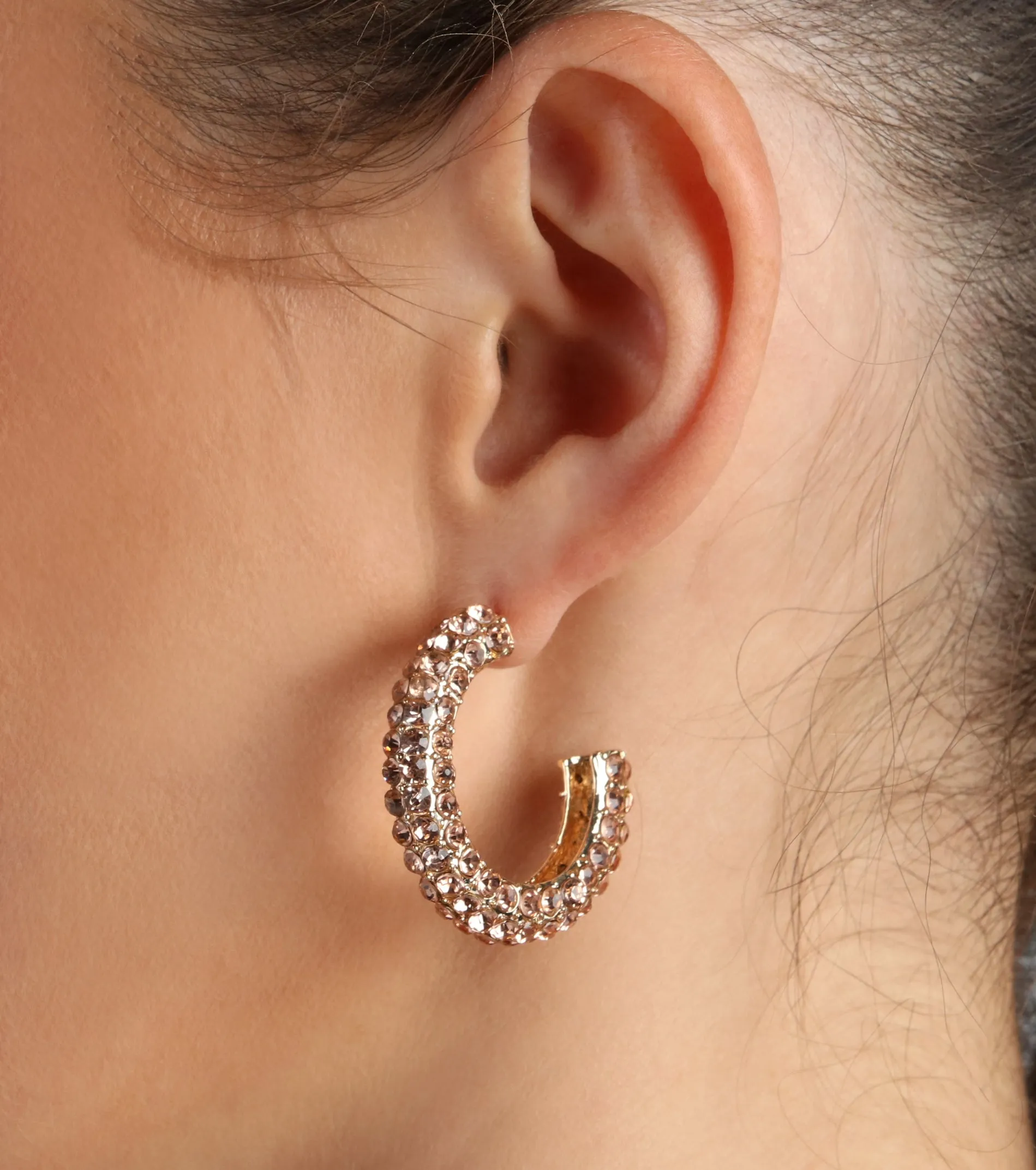So Glitzy Small Rhinestone Hoop Earrings sold by Windsor product image thumbnail 2