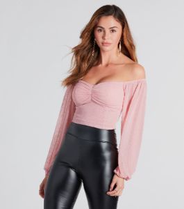 PLACEHOLDER - Love So Mesh Off The Shoulder Crop Top sold by Windsor