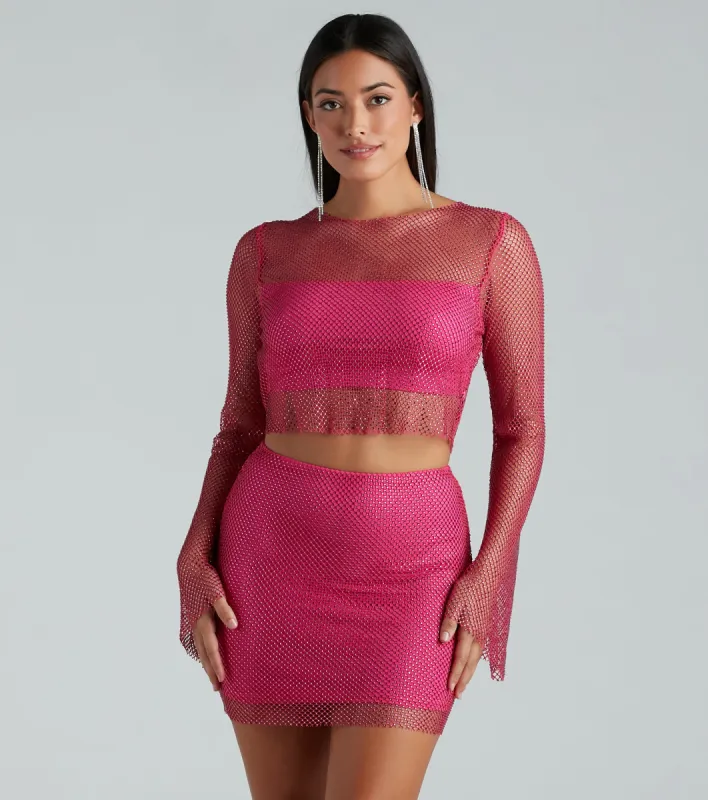 Party Mood Rhinestone Sheer Fishnet Top sold by Windsor