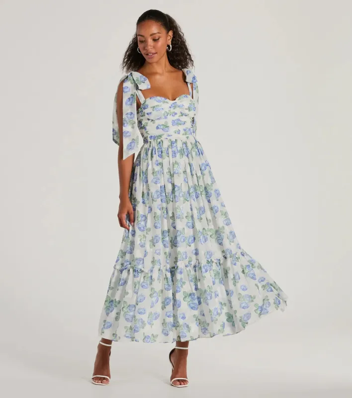 Clara Sweetheart Floral Chiffon Midi Formal Dress sold by Windsor