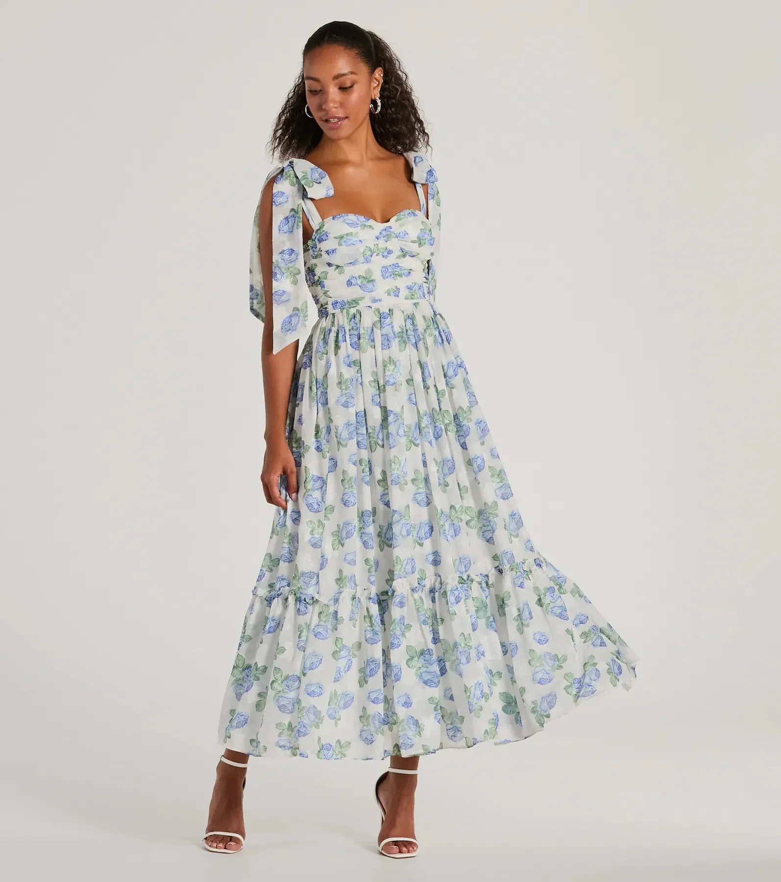 Clara Sweetheart Floral Chiffon Midi Formal Dress sold by Windsor