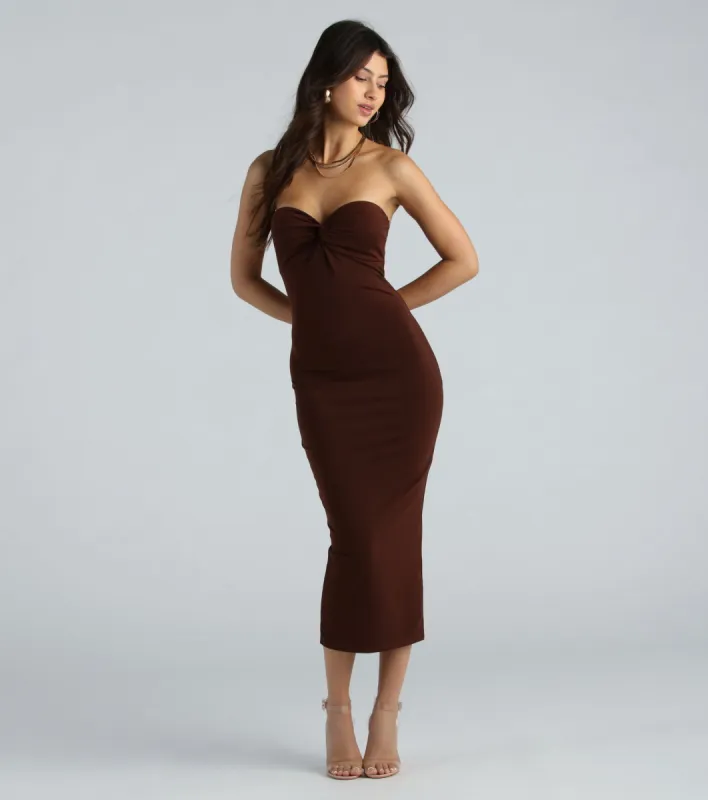 A Must Have Strapless Twist Midi Dress sold by Windsor