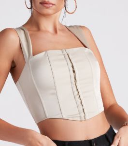 Meant To Be Satin Lace Up Corset Top sold by Windsor