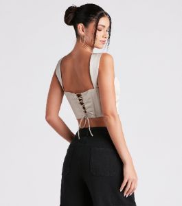 Meant To Be Satin Lace Up Corset Top sold by Windsor