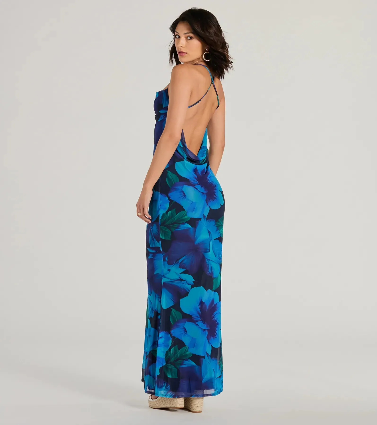 Ocean Breeze Cowl Neck Low Back Tropical Maxi Dress sold by Windsor product image thumbnail 2