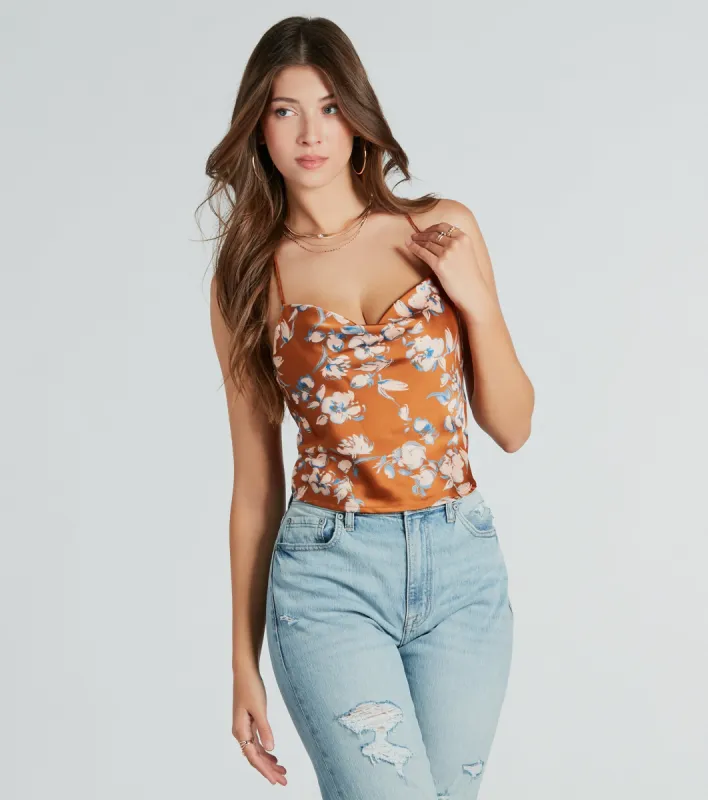 Dreaming Of The Weekend Floral Satin Crop Top sold by Windsor
