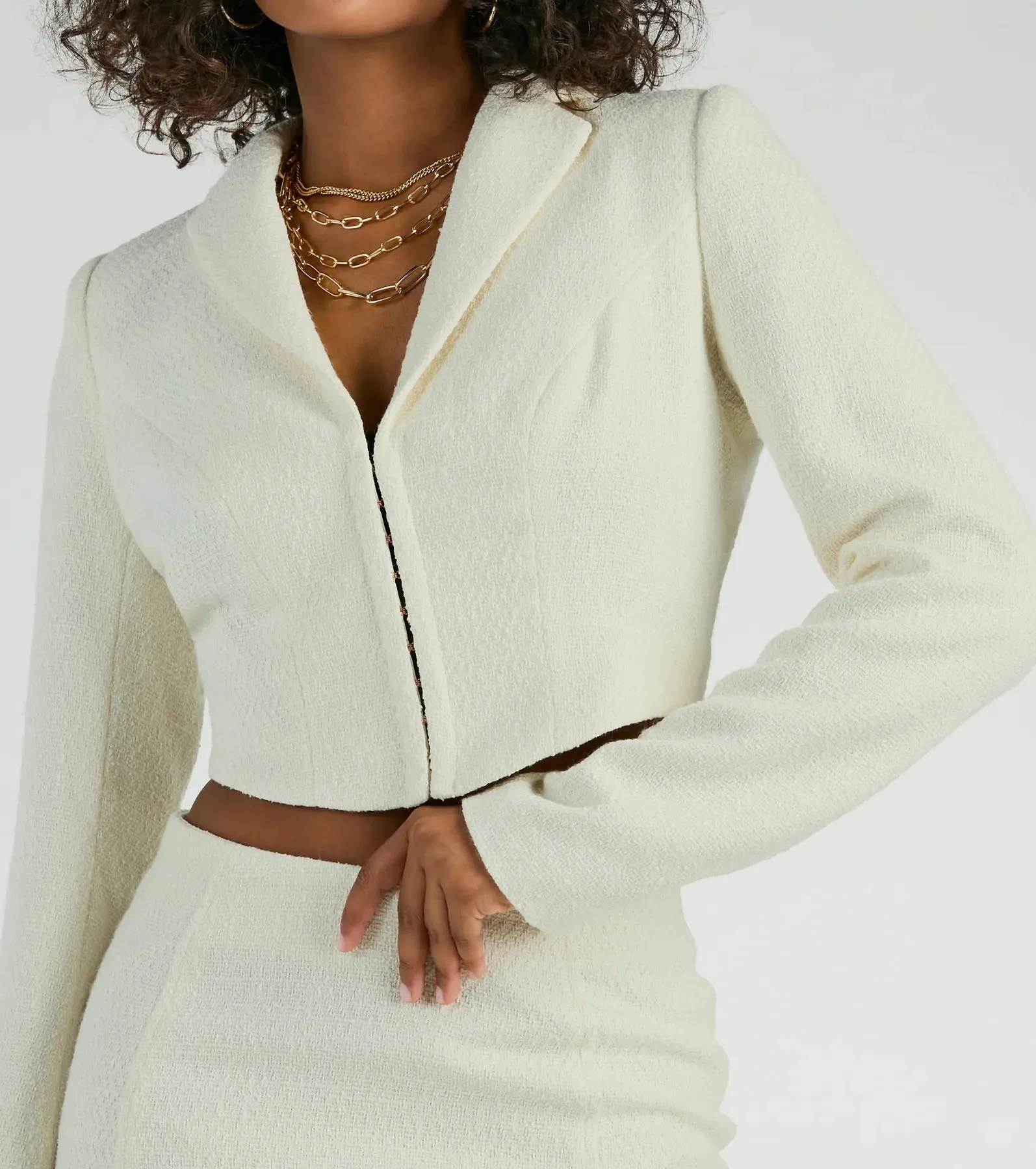 Posh Pursuit Long Sleeve Tweed Crop Blazer sold by Windsor product image thumbnail 4