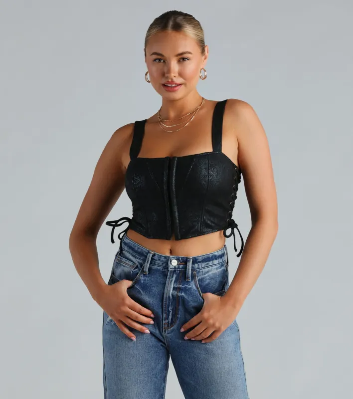 Hiss Worthy Faux Suede Snake Corset Top sold by Windsor