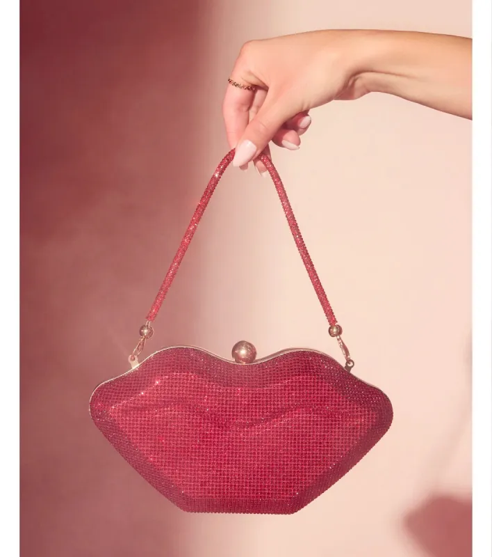 Kiss Me Rhinestone Lip Clutch Bag sold by Windsor