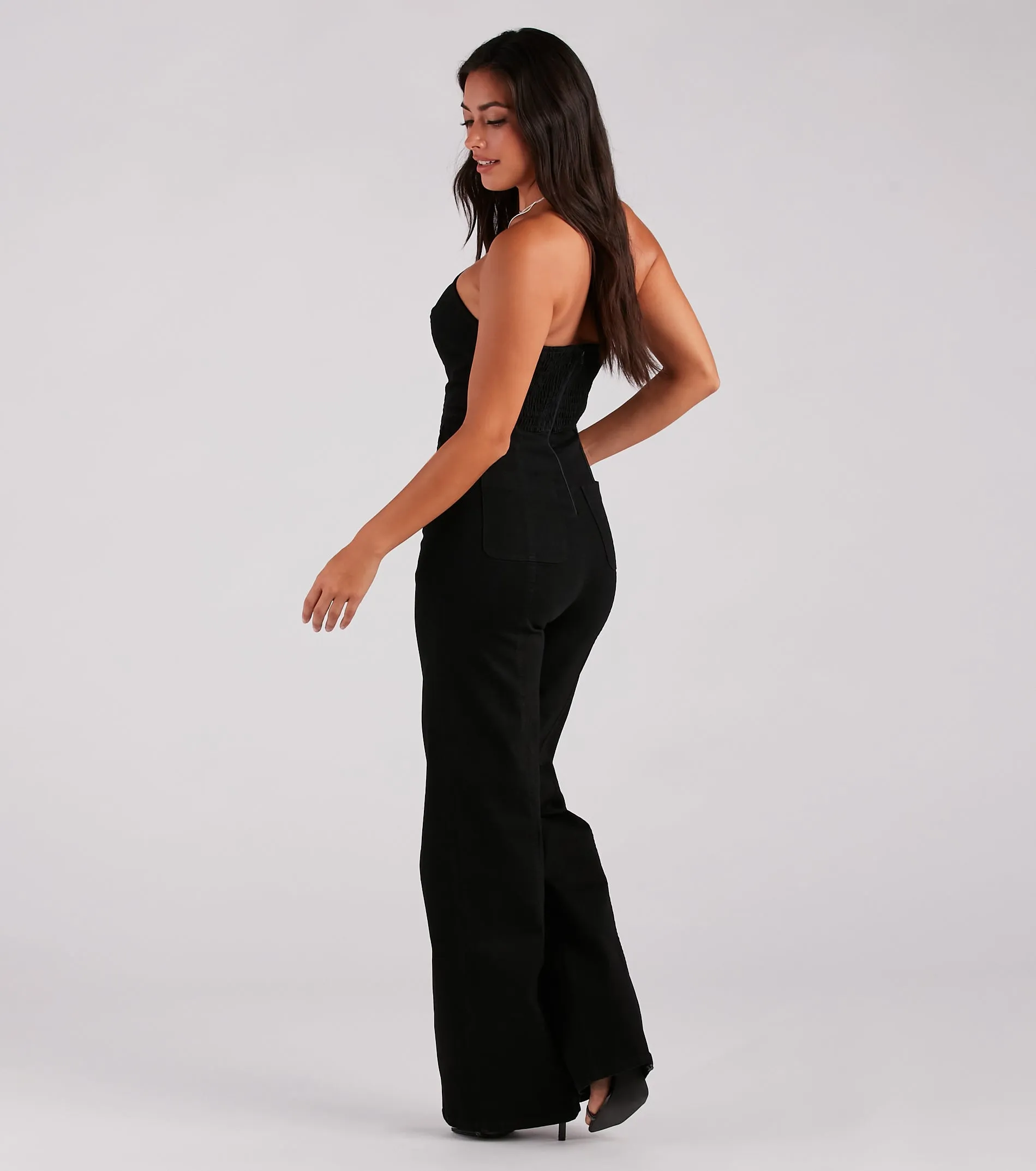 Entice The Night Plunge Neck Denim Jumpsuit sold by Windsor product image thumbnail 2